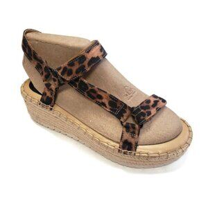 Nine West Womens Size 6 Gaduex2 Espadrille Wedge Open Toe Sandals Brown Leopard